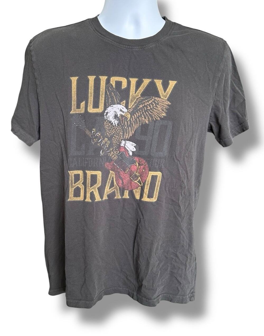 Lucky Brand Men's Gray Short Sleeve Eagle Guitar Graphic T-shirt Size Medium